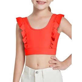 Girls Training Bra Cute Ruffle Sports Bra for Kids Comfort Dance Yoga Crop Top Fluorescent Orange