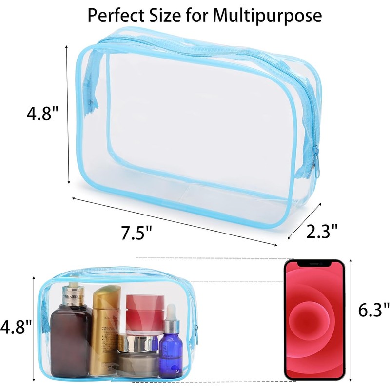 Bolsas de cosméticos transparentes azules (Paquete de 20) - Prácticas