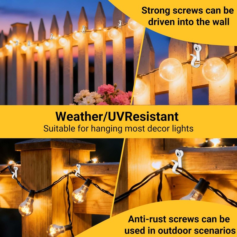 Dreecy 30 Packs White String Light Hooks for Outside, Stainless