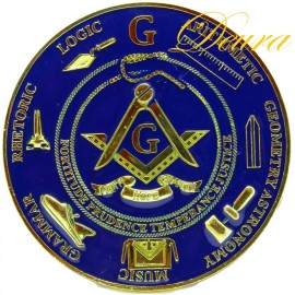 Freemason Masonic Love For Arts Car Emblem Heavy Zinc Alloy GOLD // BLUE Finish