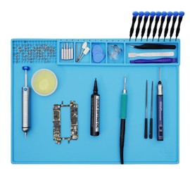 VOTCT Large Silicone Repair Mat Heat Resistant 932℉, Soldering Mat Has Magnetic Area and Multiple Parts Storage Areas For Repair Watch, Phone Other Electronic Product. Light Blue, Size: 17 x 12 Inch