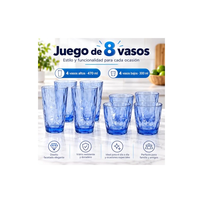 Vasos de plástico Irrompibles, Juego de 8 (4 Altos 16oz