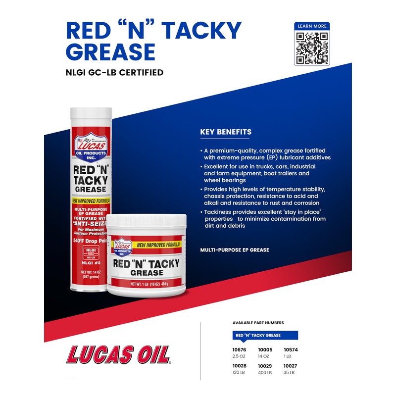 Lucas Oil 10574 Red "N" Tacky Grease - 1 Pound