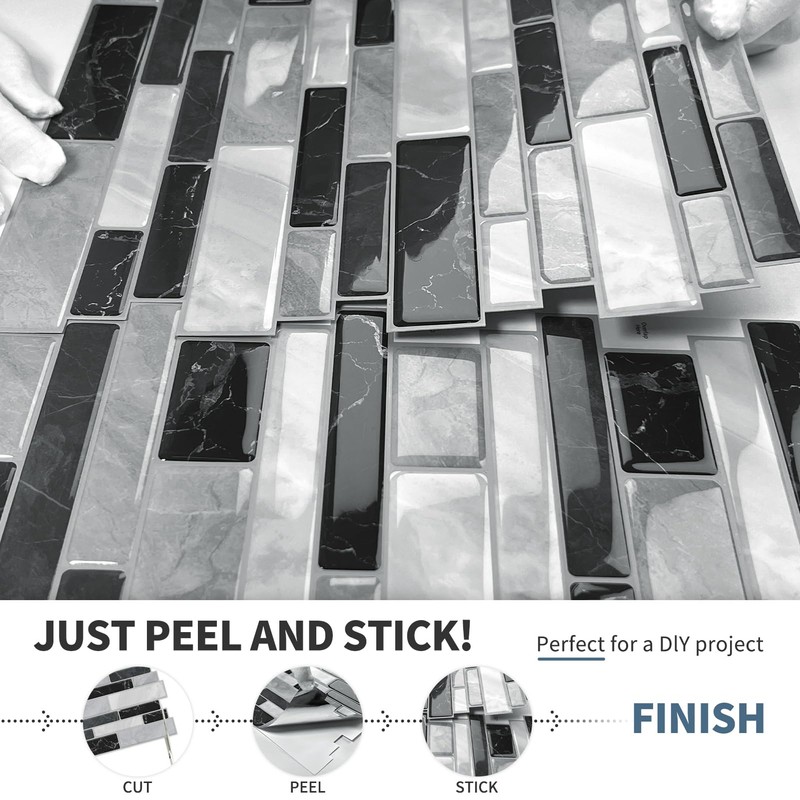 DEWOO Kitchen Backsplash Self Adhesive Wall 3D Marble Tiles Peel