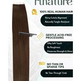 RUNATURE Tape in Hair Extensions Human Hair 18 Inch Long Tape in Extensions Remy Hair Brown Seamless Glue in Hair Extensions Straight Full Ends Real Hair Tape on Extensions Brown Hair Soft Full Ends