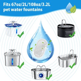 Cat Drinking Fountain Replacement Filter - Fits 67 oz/2 L and 108 oz/3.2 L Stainless Steel Drinkers - Activated Carbon and Ion Exchange Resin Filter - Pet Drinking Fountain Filters (8 Pack)