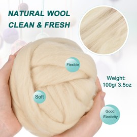 sourcing map Needle Felting Wool, 3.5 Oz Nature Fibre Wool Yarn Roving for Wet Felting, Handcrafts, DIY Materials (Light Apricot White)