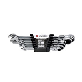 Würth Ratchet Combination Spanner Flexible 6-Piece Set Size 8, 10, 12, 13, 17 and 19 mm with 180° Joint for Flexible Working