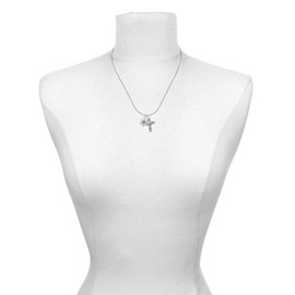 Delight Jewelry Mini Star of David with Blue Crystal Scroll Cross Necklace, 18"+2"