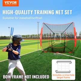 VEVOR 7x7FT Baseball Softball Practice Net, Portable Baseball Training Net for Hitting Batting Catching Pitching, Backstop Baseball Equipment Training Replacement Net(Net Only,without Support Frame)