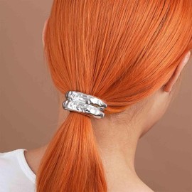 Cybche Silver Metal Hair Ties Band - 1 Count (Pack of 1) - Silver2 - Female - Hair Cuffs - Elastic Ponytail Holders - Metal Elastic Hairties - Accessories - Jewelry