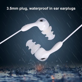 Waterproof headphones, in-ear headphones, short cable earphones, ergonomic design, plug and play, with two fastening clips, for surfing, running, underwater music(White)