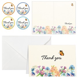 50 Pack Elegant Floral Thank You Cards with Envelopes and Stickers , Monarch Butterfly Design Thank You Notes , Thank You Cards Bulk with Special Floral Design, 50 Thank You Notes with Envelopes Set