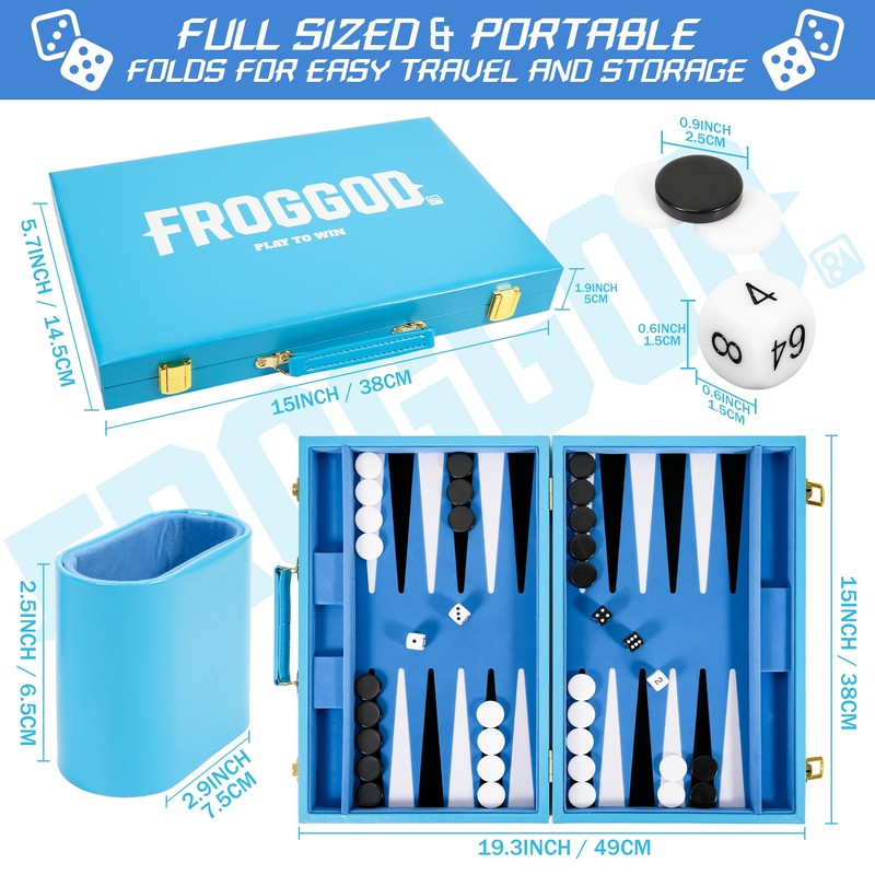 Froggod Travel Backgammon Sets for Adults – 15 Inch Premium
