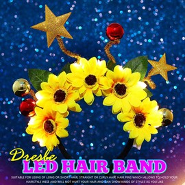 EARENT Light Up Sunflower Headband Glowing Star Headpiece Costume Hair Accessories for Women