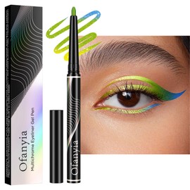 Ofanyia Multichrome Eyeliner Pencil, Metallic Shimmer Gel Eyeliner, Intense Color Shifting Eye Liner Makeup, Waterproof Smudge Proof Easy To Color Gel Eyeliner Pencil (03#Yellow Green Indigo Eyeliner)