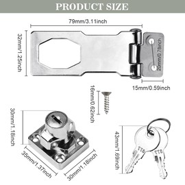 TOP-VIGOR 3 Inch Keyed Hasp Lock and Staple with Padlock, Heavy Duty Shed Lock Door Lock Hasp Safety Twist Knob Locking for Cabinets Drawer Gate, Silver