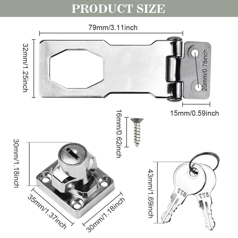 TOP-VIGOR 3 Inch Keyed Hasp Lock and Staple with Padlock,