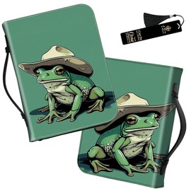 Handle Bible Cover with Metal Bookmark, Green Frog Large Carrying Bible Case Bible Book Tote Church Bag Multi-Pockets Bible Protector with Zipper Pocket Christian Gifts for Men Women