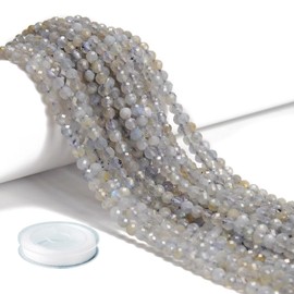 AD Beads Natural Gemstone Diamond-Cut Micro-Faceted Round Baby-Size Tiny 4mm Small Round for DIY Necklace Jewelry Making Beads (Labradorite)