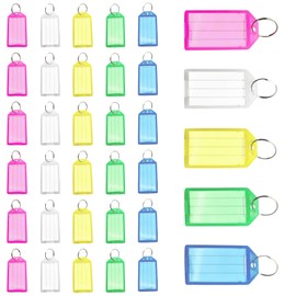 KEYRI 35 PCS Key Tags, Key Fobs with Split Key Rings Name Tags Key Label Tags Multi Coloured Paper Plastic Key Tags with Labels for Luggage Backpack School Bag Pet Id Name Office Multipurpose (35)