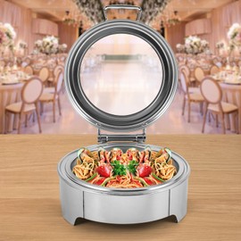 WUSILILU 6.34QT Electric Chafing Dish Buffet Set, 400W Stainless Steel Buffet Server Set Catering Warmer Food Warmers Chafers for Dinner, Parties, Wedding, Party Catering, Round