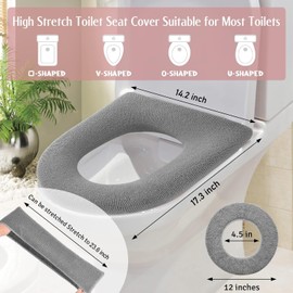 Pack of 2 Toilet Seat Covers, Toilet Seat Cover Cushion, Washable Toilet Seat Cover, Waterproof and Antibacterial Pad with Handle, Fits All Oval Toilet Seats (Blue + Grey)