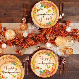 20 Pcs Happy Thanksgiving Pumpkin Paper Plates Fall Leaves Pumpkin Disposable Paper Plates for Thanksgiving Theme Party Table Decoration Supplies(9’’)