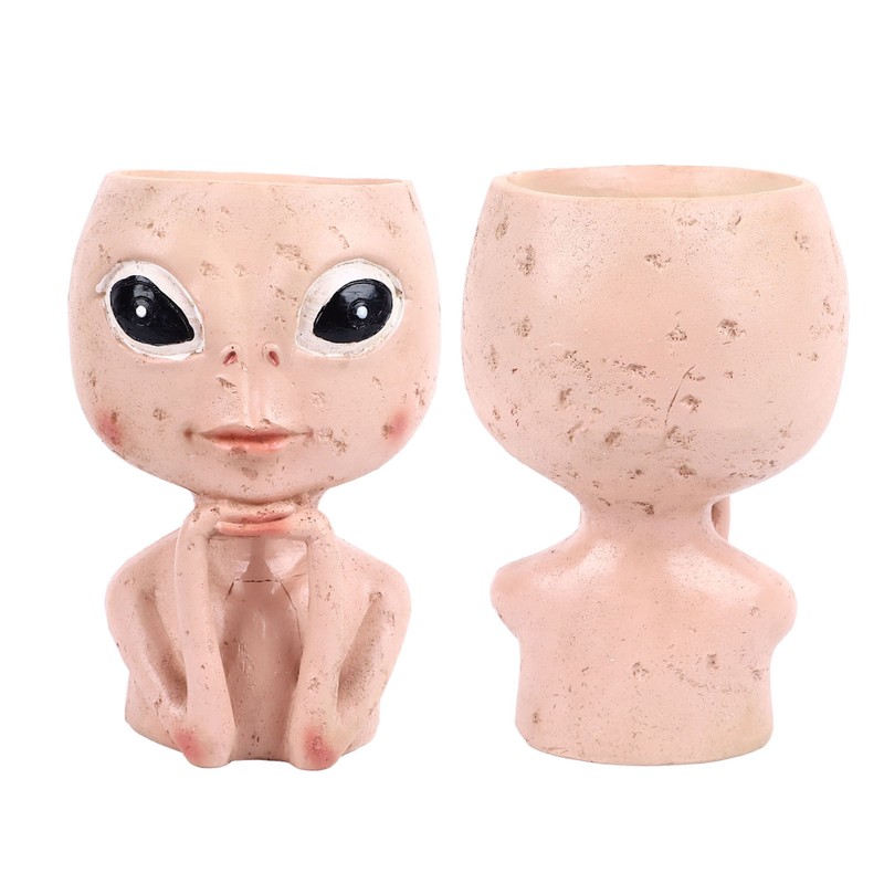 Head Planter Resin Unique Succulent Flower Pot Open Eyed Alien