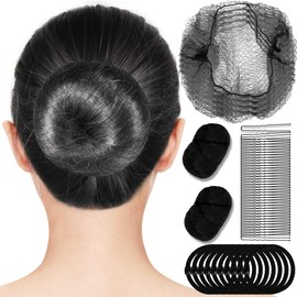 Hair Nets for Buns, YGDZ 40pcs 50 cm Invisible Hair Net Set, 20 Inches Elastic Edge Mesh, 40pcs U Shaped Pins, 10 pcs Hair Elastic Bands, Wig Nets for Ballet Bun, Dance, Women, Girl (Black)