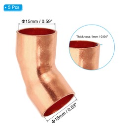 PATIKIL 15 mm ID 1 mm Thick Elbow Copper Fittings Copper Solder Fitting Copper Fitting, Pack of 5, 99.9% Pure Copper 45 Degree Pipe Fitting, Short Radius Pipe Connector with Solder Sleeve Connection