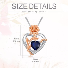 OCJ September Birthstone Sapphire Necklace for Women Gifts for Her 925 Sterling Silver Rose Flower Heart Pendant Necklace Anniversary Birthday Jewelry Gifts for Wife Girlfriend