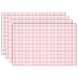 Pink and White Gingham Linen Placemats Set of 4, Waterproof Washable Heat Resistant Place Mats 12x18 Inch, Table Mat for Restaurant Outdoor Indoor Home Kitchen Party Dining Decoration-16