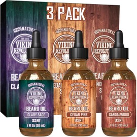 Viking Revolution - Aceite para Barba 3 Piezas - Sándalo, Pino, Salvia - 100% Natural