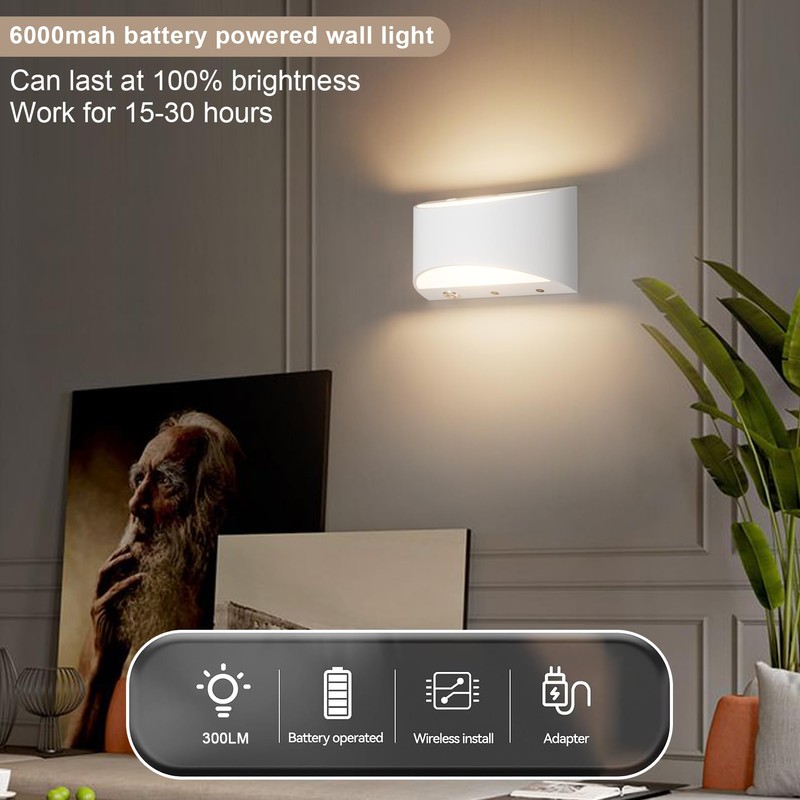 Aipsun White Battery Operated Wall Sconce 2 Packs, USB LED