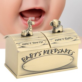 Baby First Tooth and Curl Keepsake Box, Tooth Holder First Haircut Keepsake Box Zinc Alloy Baby Tooth and Lanugo Container Keepsake Boxes for Baby Teeth Fairy Containter (Gold)