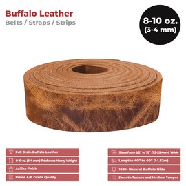 European Leather Works - Buffalo Belt Blanks 8-10 oz (3-4mm) Size: 1.25"x55-60" (3.2x139-152.4cm) - Vintage Tan Color Full Grain Leather Belt Straps/Strips for Tooling, Holsters