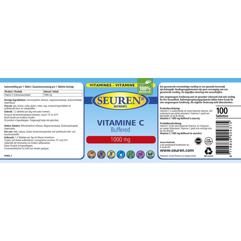 Seuren Nutrients | Vitamin C 1000 mg 100 Tabletten |