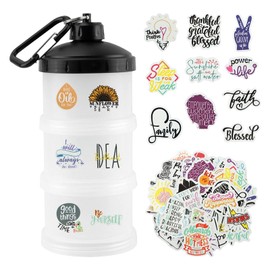 JIANWEI Protein Powder Storage Container, 3 Layer Stackable Leak-proof Formula Dispenser with 50 Inspirational Words Stickers and 1 Keychain, Portable Protein Powder Holder(Black+white)
