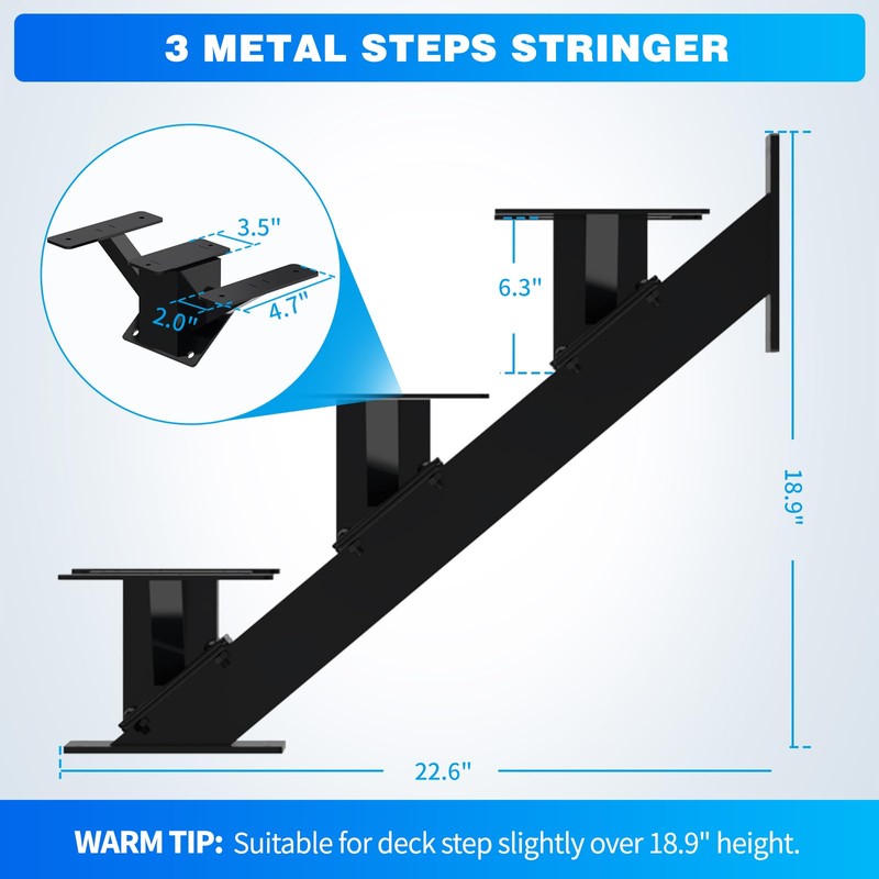 Metal Stair Step Stringer, 3 Step Steel Stair Riser for
