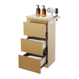 Salon Stations for Hair Stylist, Stainless Steel Beauty Salon Storage Cabinet, Spa Equipment, 3 Drawers and 3 Hair Dryer Holders (Gold)