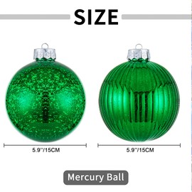 Large Christmas Ball Ornaments 6-inch, Green Oversized Shatterproof Plastic Decorative Hanging Mercury Ornaments Ball for Xmas Holiday Party Decorations Set of 2(6.0" (2pcs), Green)