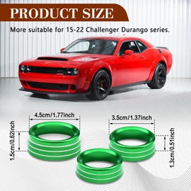 HQRNYP 3PCS Air Conditioner Switch Button Knob Cover, AC Knob Cover Trims, Aluminum Alloy Air Conditioner Volume Buttom Ring, Climate Control Switch Decal Trim for Dodge Challenger Durango (Green)