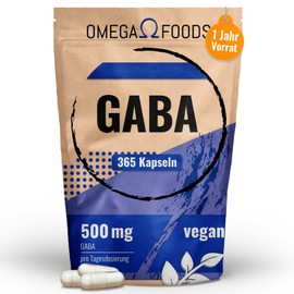 GABA Capsules High Dose - 365 Pieces 500 mg Each - Vegan - Gamma Aminobutyric Acid - 1 Year Supply - Own Production, Gabba
