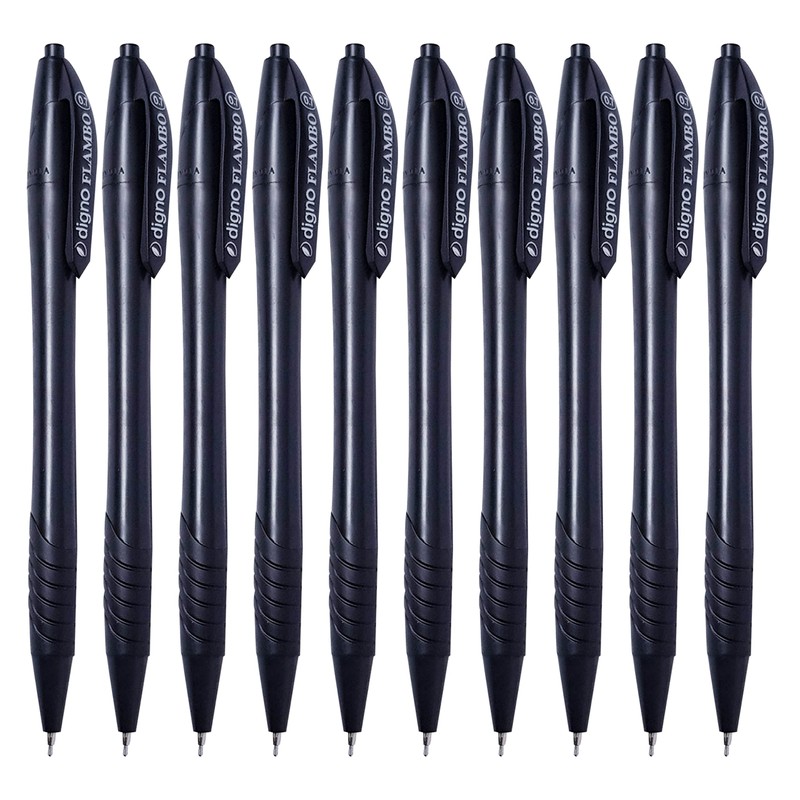 DIGNO Retractable Ballpoint Pens, BLACK, Fine Point (0.7mm), Pack of
