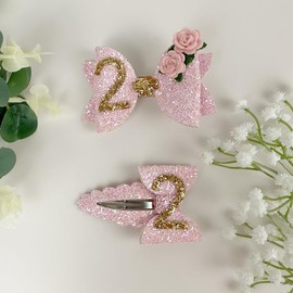 Jamjam Pink Little Girl First Birthday Hair Bow for Baby Toddler 2st Birthday Glitter Cute Hair Clips Party Decoration