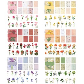 Teozeqe 186 PCS Premium Flower Scrapbook Kit – 90 PCS Big Realistic Floral PET Stickers & 96 PCS Vintage Paper for DIY Crafts, Bullet Journals & Scrapbooking 3 x 4.7 (6 in 1)