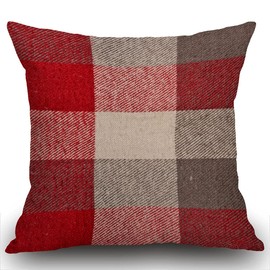 Smooffly Decorative Cushion Cover for Couch Sofa,Plaid Red Grey Tartan Material As Fuzzy Stripes Pillow cover Cotton and Linen Pillow case Cushion Cover for Sofa outdoor garden bed couch 45X45CM