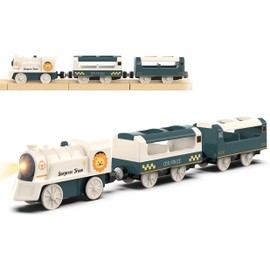 Battery Powered Train Set for Railway System, Electric Train Toys for Wooden Tracks, 3Pcs Motorized Locomotive Trains for Toddlers Compatible with Thomas & Friends, Brio, Chuggington