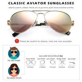 Pro Acme Small Polarized Aviator Sunglasses for Adult Small Face and Junior, UV400 Protection Mirrored Lens Metal Frame, 52mm